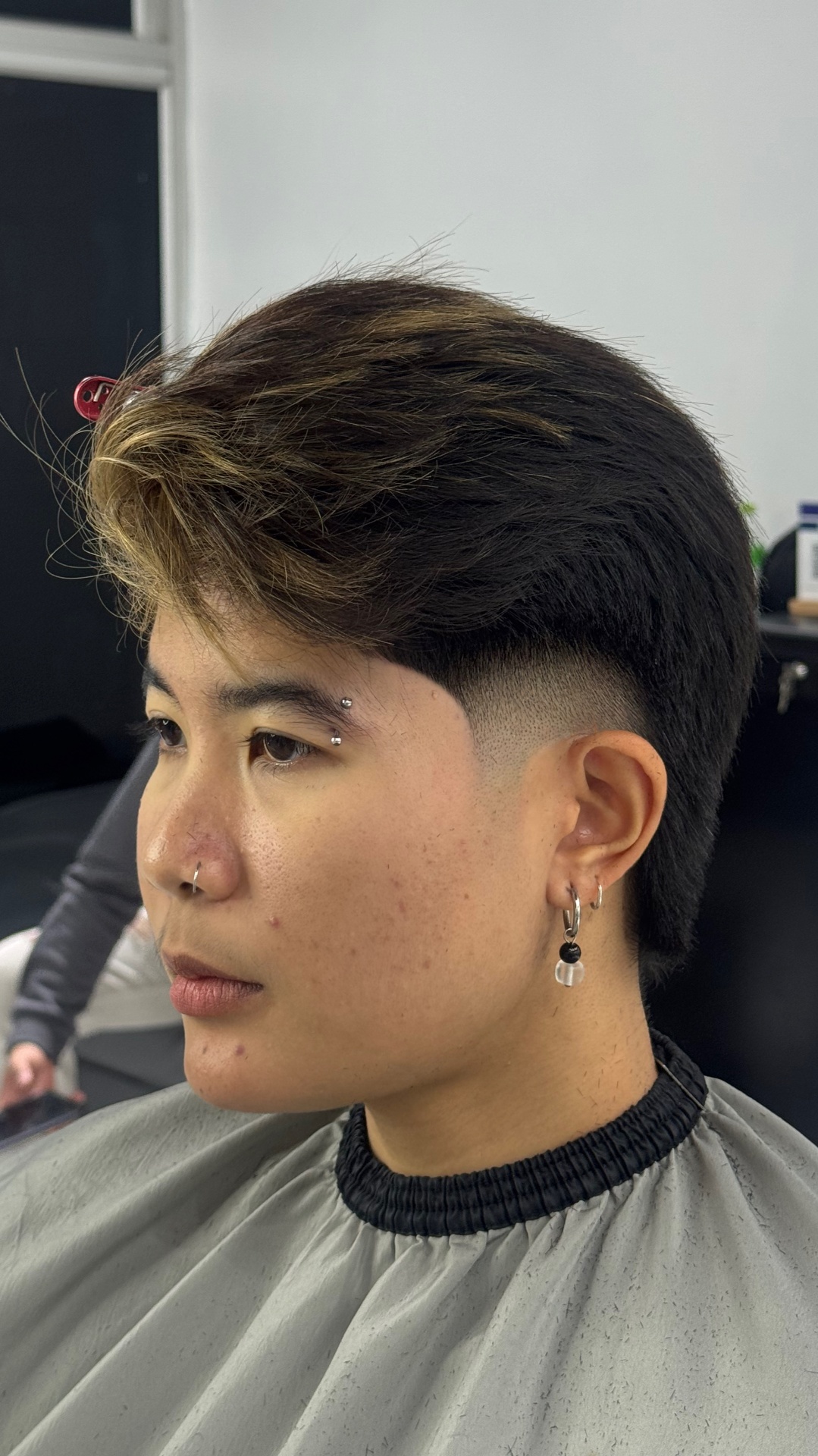 Shaped beard detail after a barbershop trim