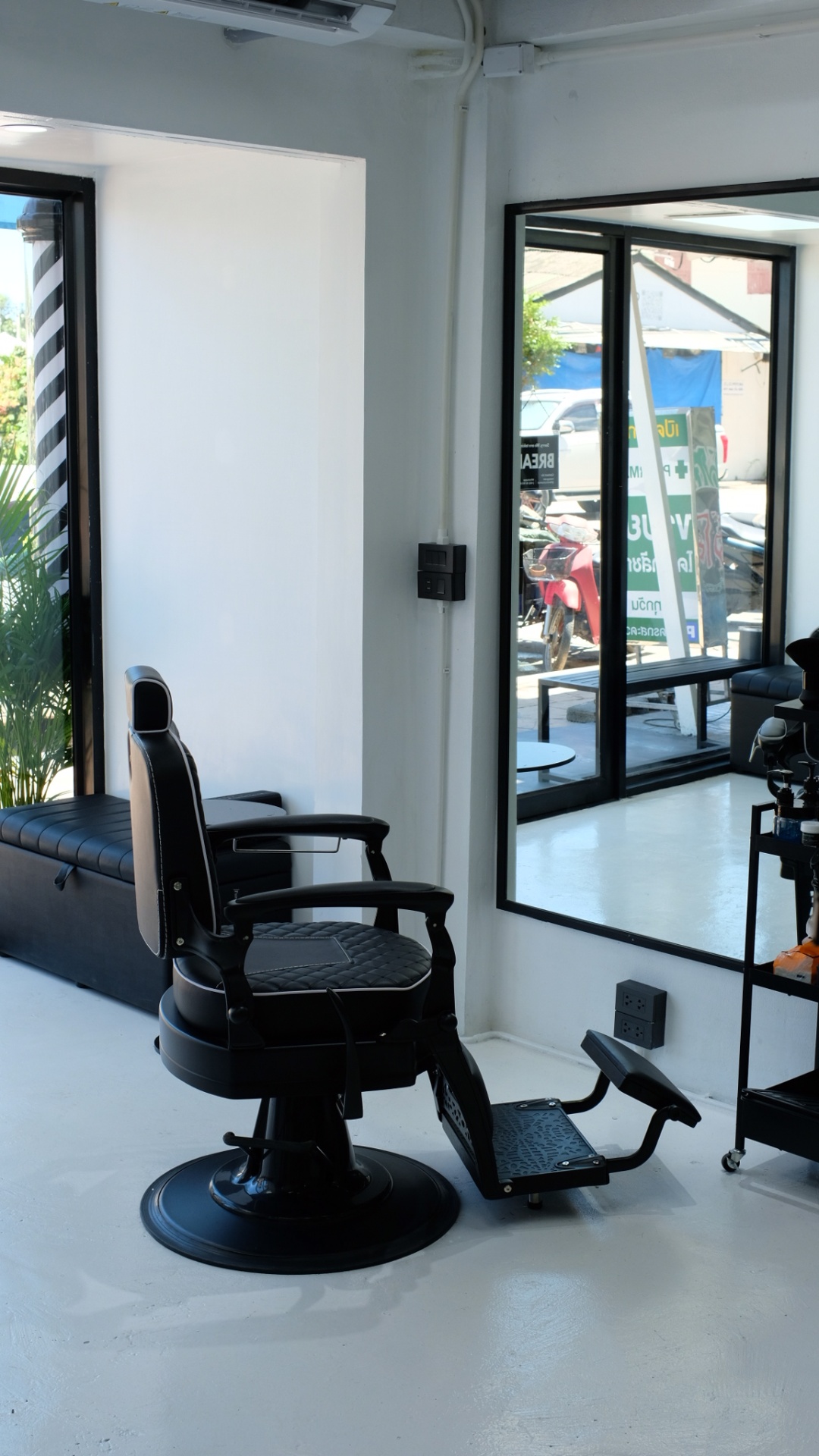 Waiting area inside a barbershop